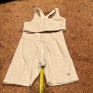 Champion light grey biker short and sport bra set